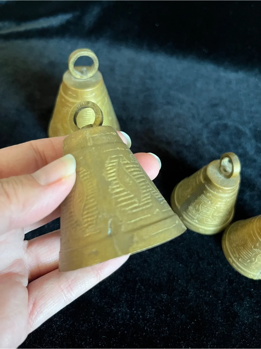 Set of 4 step down size Vintage Brass Camel Bells India